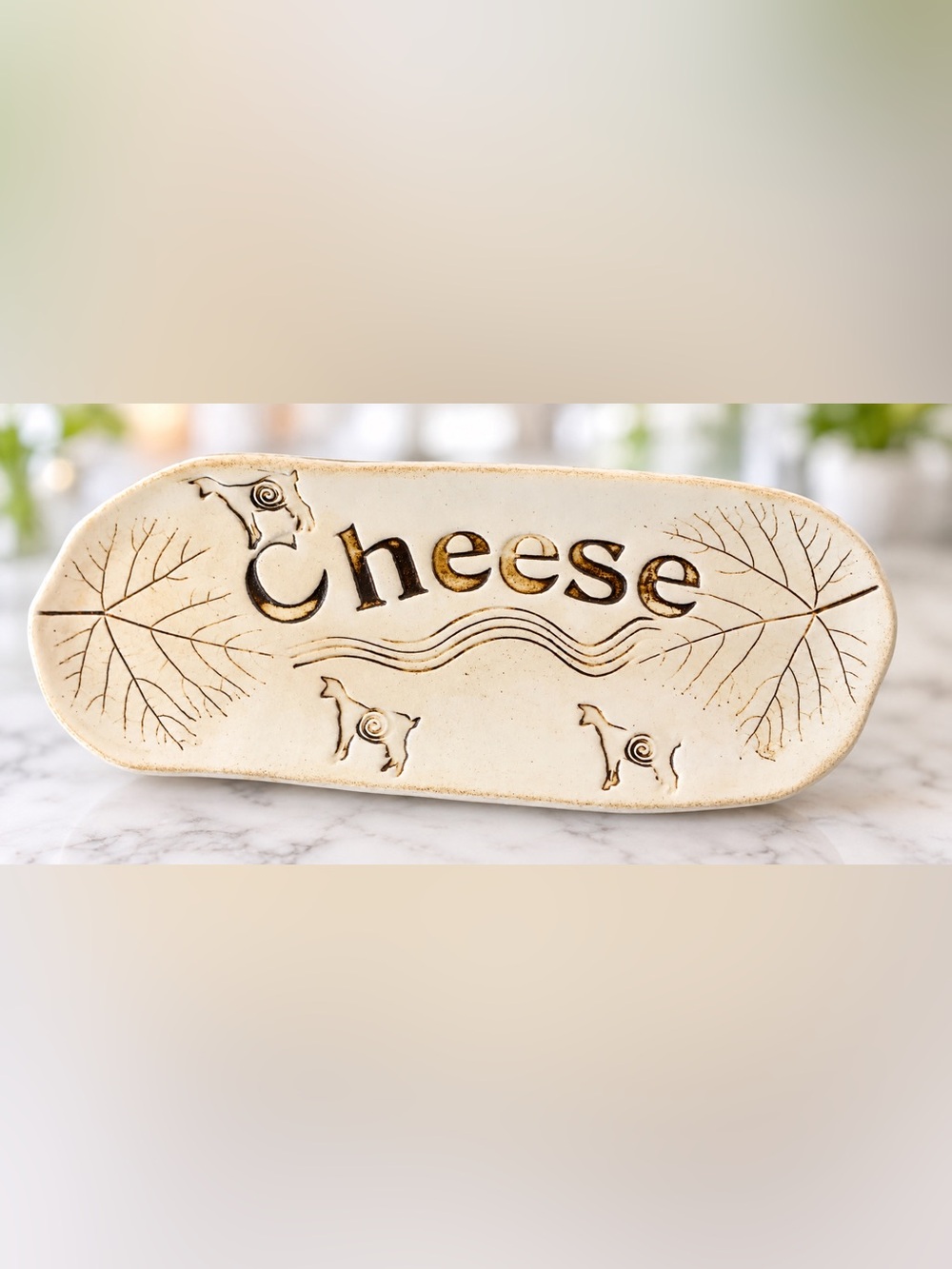 Vintage Handmade Ceramic Cheese Serving Platter Rustic Pottery